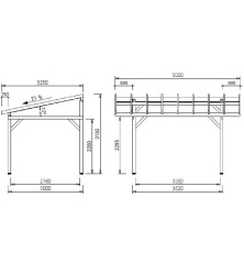 dimensions de l'auvent bois AV3350STL sans couverture - auvent adossable