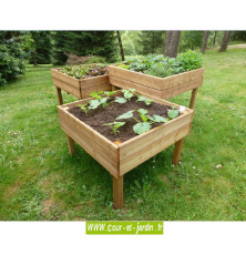 Carrés potagers TPO01 de 100 x 100cm en groupe de 3 . Ces jardinères bois sont livrées avec 1 géotextile