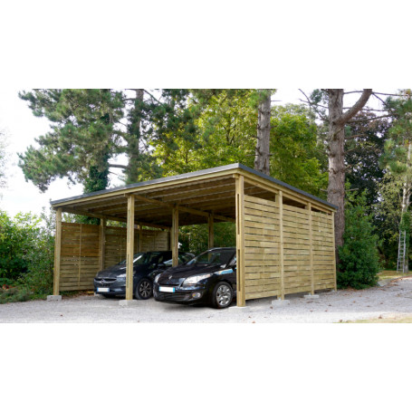 Carport adossé 1 voiture en bois traité autoclave 15,77m²