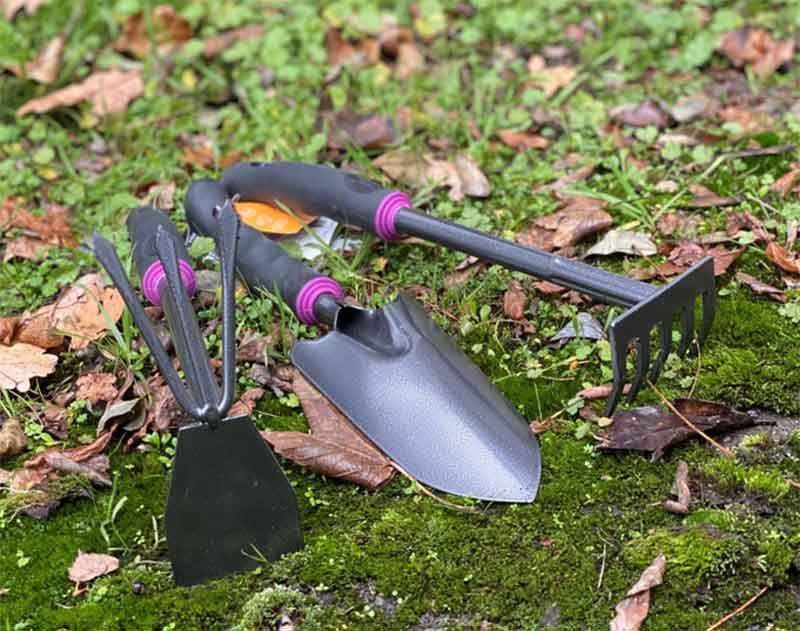Mini Outils de Jardin avec Poignée en Bois et Fer - Lot de 3 en noir