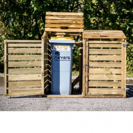 Abri pour poubelle Cache-poubelles Jardin Extérieur Durable Résistant 142 x  92 x 120 cm (l x P x H)- double 240 L Bois imprégné - Cdiscount Jardin