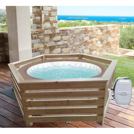 Habillage bois hexagonal pour spas et piscines gonflables - Dimensions au choix