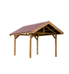 Carport en bois - Toit double pente - Couverture plaques ondulées - 10,80 m2