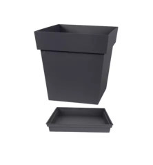 Pot Toscane - carré - avec soucoupe - 32 cm - anthracite